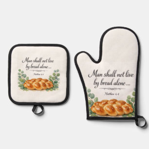 Matthäus 4:4 Challah Brett, messianisch-jüdisches Ofenhandschuh & Topflappen-Set