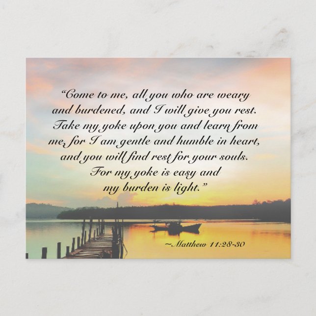 Matthew 11:28-30 Komm zu mir alle, die müde sind Postkarte (Vorderseite)