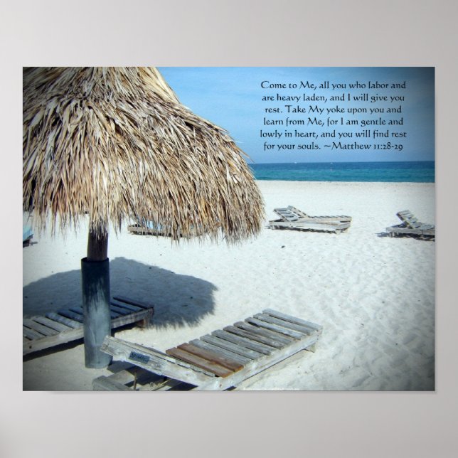 Matthew 11 Beach Landschaftliche Christliche Bibel Poster (Vorne)