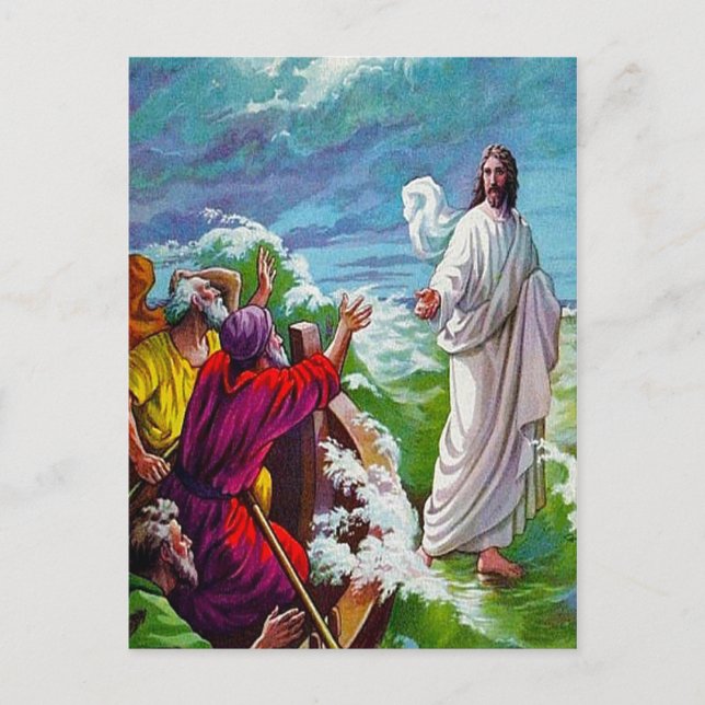 Matthew 14:24-33 Jesus geht auf der Ansichtskarte  Postkarte (Vorderseite)