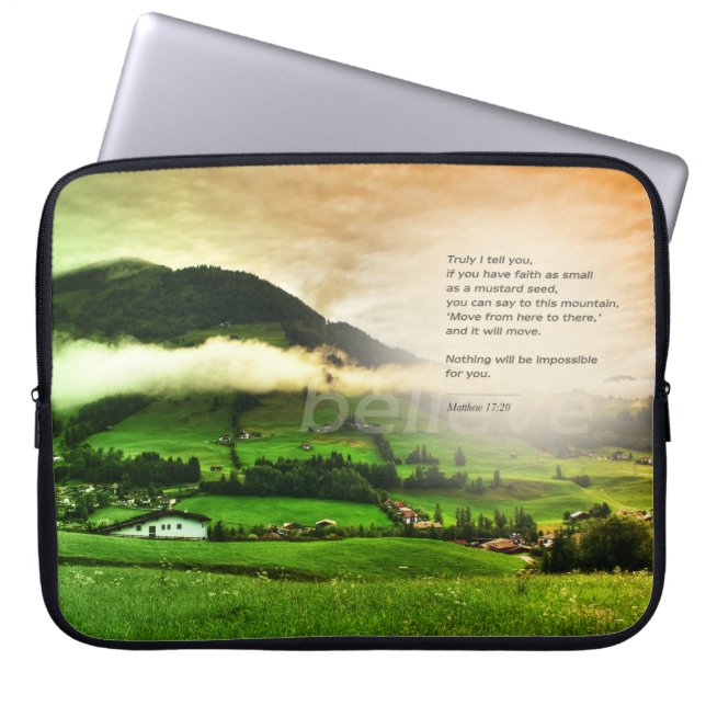 Matthew 17:20 Bergsteigen Bibel Vers Sonnenunterga Laptopschutzhülle (Vorderseite)