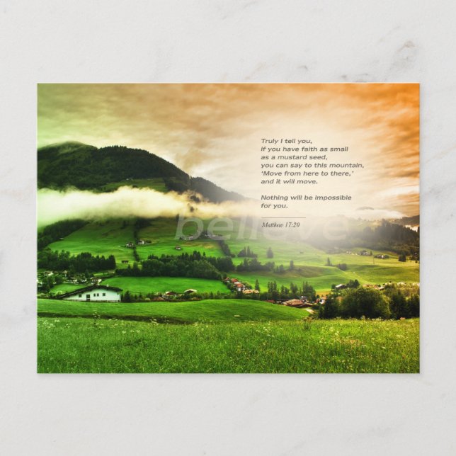 Matthew 17:20 Bergsteigen Bibel Vers Sonnenunterga Postkarte (Vorderseite)