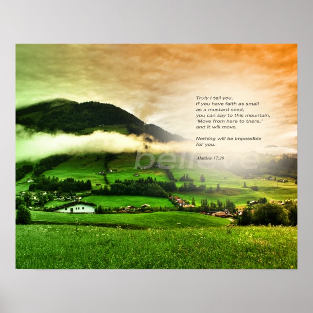 Matthew 17:20 Move mountains bible verse sunset Poster (Vorne)