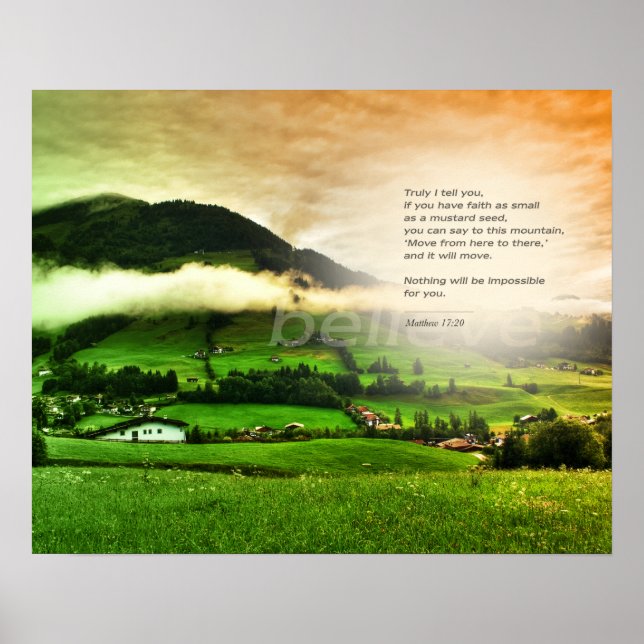 Matthew 17:20 Move mountains bible verse sunset Poster (Vorne)