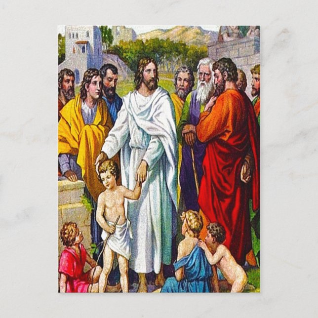 Matthew 19:13-15 Kleine Kinder kommen zu Jesus Pos Postkarte (Vorderseite)