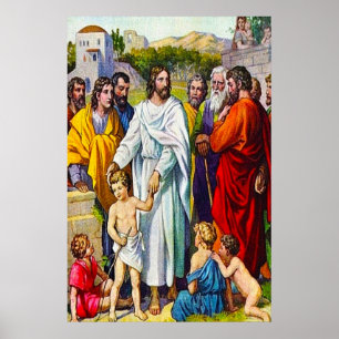 Matthew 19:13-15 Kleine Kinder kommen zu Jesus Poster