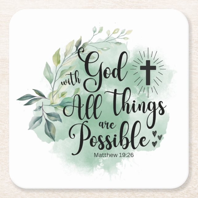 Matthew 19:26 Mit Gott alles Mögliche Leaf Rechteckiger Pappuntersetzer (Vorderseite)