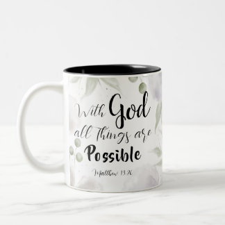 Matthew 19:26 Moderne Schwarz Rosa Grüne Blüte Zweifarbige Tasse