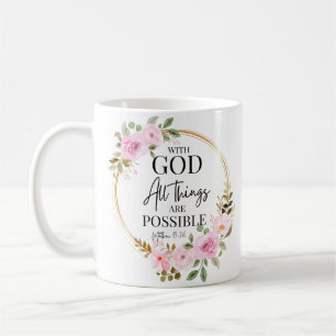 Matthew 19:26 Möglich mit Gott Pink Floral Kaffeetasse