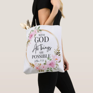Matthew 19:26 Möglich mit Gott Pink Floral Tasche