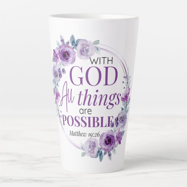 Matthew 19:26 Possible with God Purple Floral Milchtasse (Vorderseite)