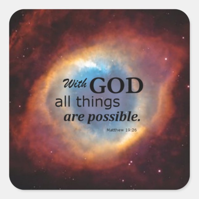 Matthew 19:26 quadratischer aufkleber (Vorderseite)