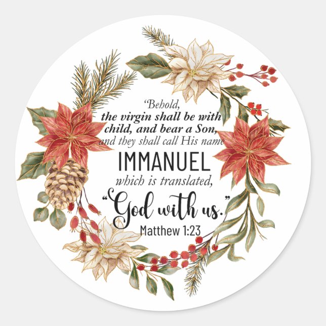 Matthew 1:23 Immanuel Gott mit uns Weihnachten Runder Aufkleber (Vorderseite)