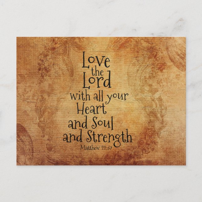Matthew 22:37 Liebe der Herr mit deinem ganzen Her Postkarte (Vorderseite)