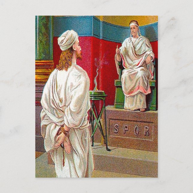 Matthew 27:11-26 Pilate Questions Jesus Postcard Postkarte (Vorderseite)