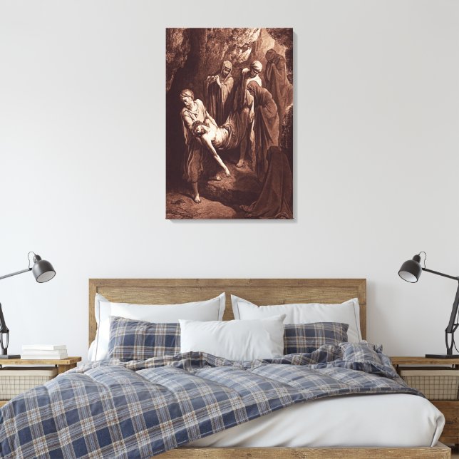 Matthew 27:57-61 Jesus ist in einer Grabstätte Lei Leinwanddruck (Insitu (Schlafzimmer))