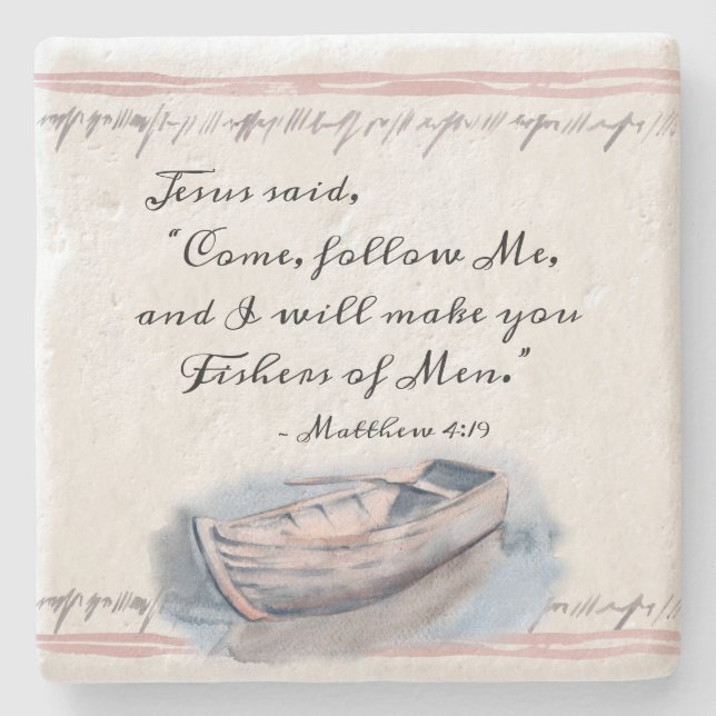 Matthew 4:19 Jesus sagte: "Komm mir hinterher" Bib Steinuntersetzer (Vorderseite)