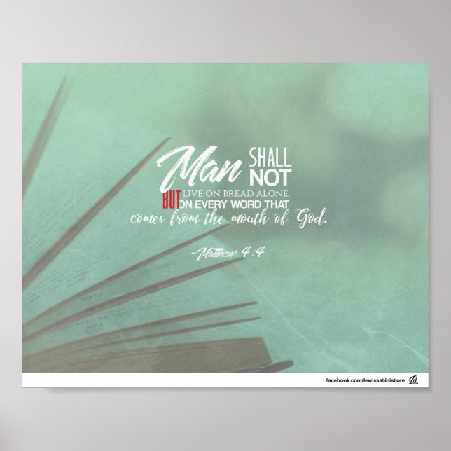 Matthew 4:4 - Der Mensch wird über Wort leben Poster (Vorne)