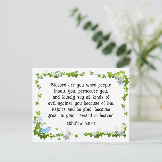 Matthew 5:11-12 Selig sind Sie Beatitudes Bibel Postkarte (Stehend Vorderseite)