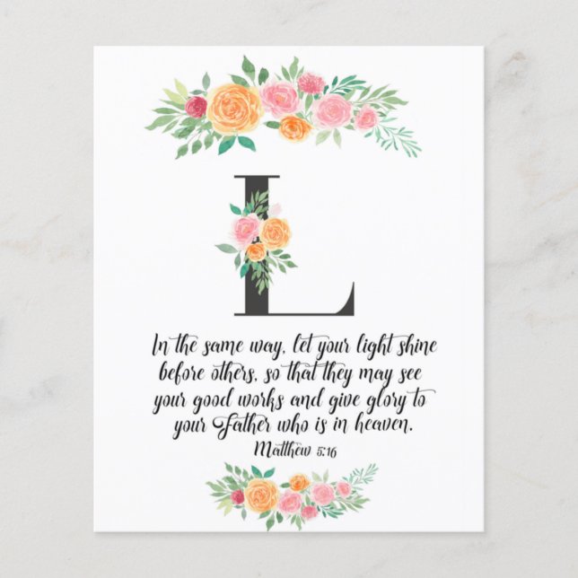 Matthew 5:16, Letter L, Aquarellschrift-Karte (Vorderseite)