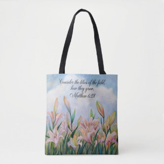 Matthew 6:28 Aquarellfarben Lilies Tasche