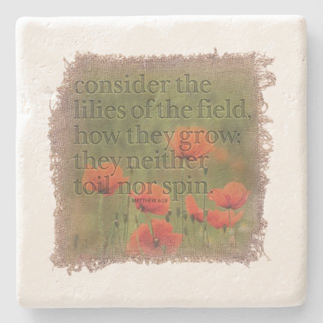 MATTHEW 6:28 Limestone Coaster Steinuntersetzer (Vorderseite)