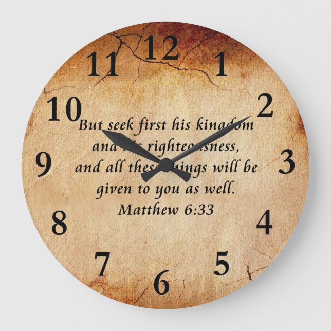 Matthew-6:33 Bibel-Vers Große Wanduhr (Vorderseite)