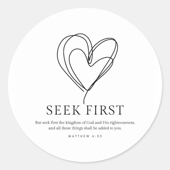 Matthew 6:33 Seek Erstes das Königreich Gottes Runder Aufkleber (Vorderseite)