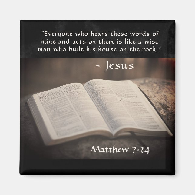 Matthew 7:24 Baute sein Haus auf dem Felsen, Bibel Magnet (Vorne)