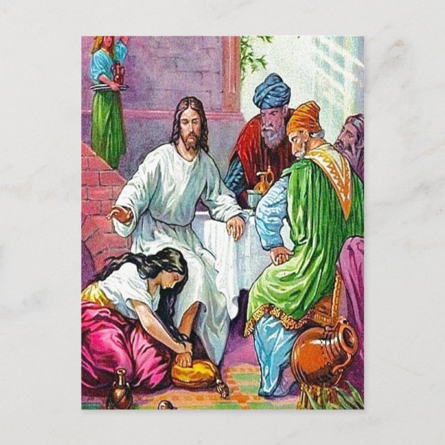 Matthew 7:36-50 Jesus vergibt einen weiblichen Sün Postkarte (Vorderseite)