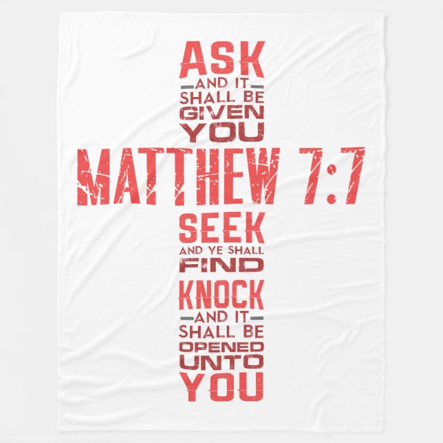 Matthew 7:7 Bibelverse Cross Fleece Blanket (Vorderseite)