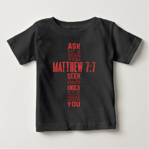 Matthew 7:7 Bible Verse Cross Baby T-shirt