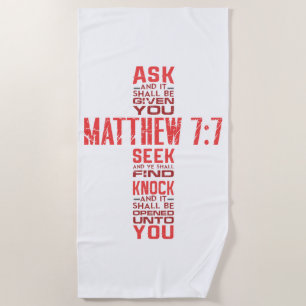 Matthew 7:7 Bible Verse Cross Strandtuch