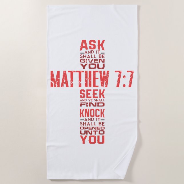 Matthew 7:7 Bible Verse Cross Strandtuch (Vorderseite)