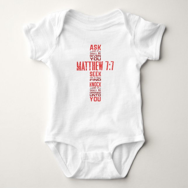 Matthew 7:7 Bible Verse Cross Unisex Baby Strampler (Vorderseite)