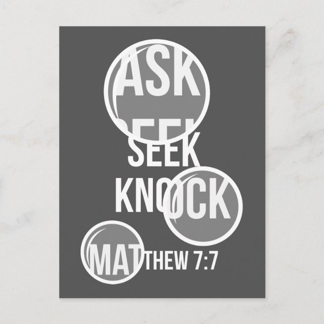 Matthew 7 7 - Frag Seek Knock Postkarte (Vorderseite)