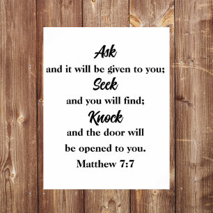 Matthew 7:7 Fragen Seek Knock Bible Verse Poster