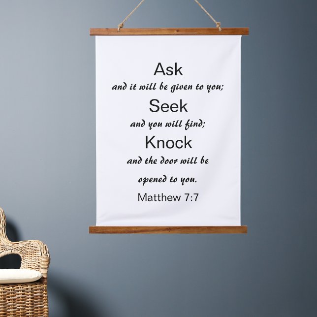 Matthew 7:7 Fragen Seek Knock Bible Verse Wandteppich Mit Holzrahmen (Von Creator hochgeladen)