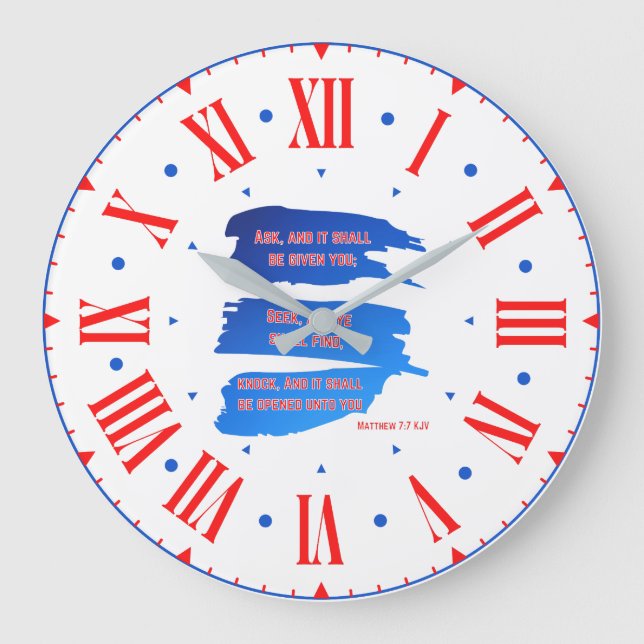 Matthew 7:7 KJV Bible Verse Roman Numerus Große Wanduhr (Vorderseite)