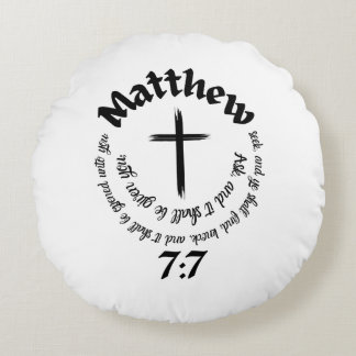 Matthew 7:7 Kreislaufbibliotheken und Mittelkreuz Rundes Kissen
