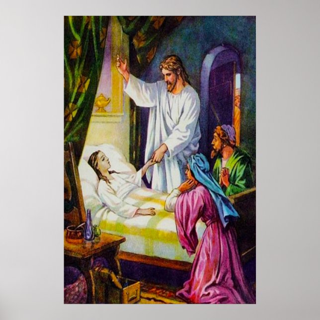 Matthew 9:18-26 Jesus bringt ein Mädchen zurück in Poster (Vorne)