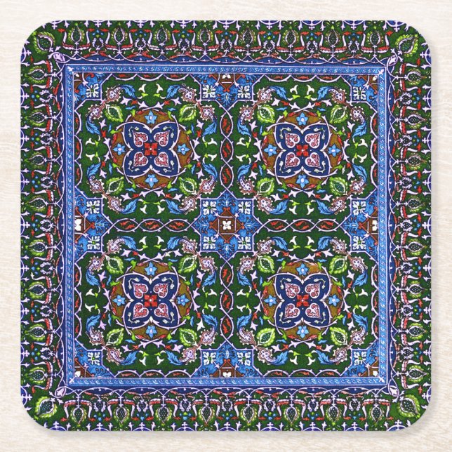 Matthew Digby Wyatt Textile Design in grün blau Rechteckiger Pappuntersetzer (Vorderseite)