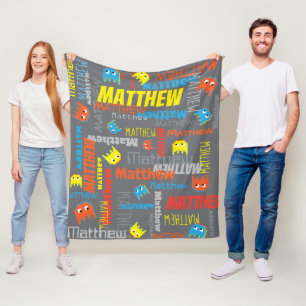 Matthew individuelle Name Pixel Gaming grau Grafik Fleecedecke