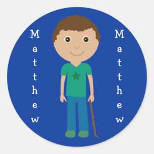Matthew´s Junge mit Stockaufklebern Runder Aufkleber