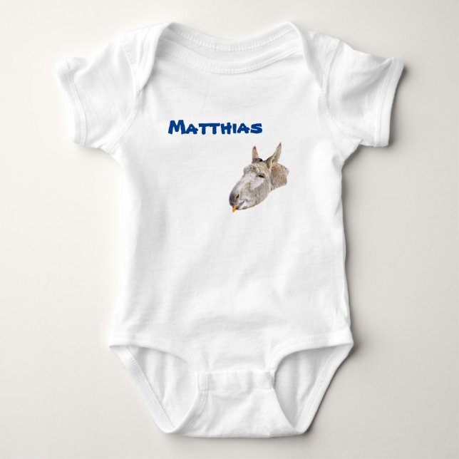 Matthias Name mit einem Esel, Baby Bodysuit Strampler (Vorderseite)