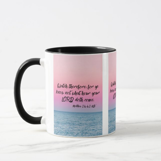 Matthieu 24:42 KJV Bible Verse Pic Mug Deux Tons (Gauche)