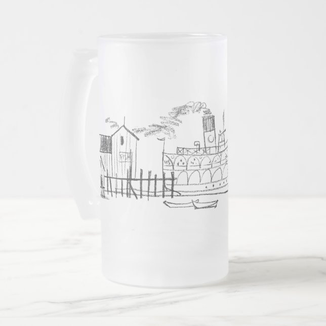 Mattiert 16 oz. Tasse, Block Island Seaside Dock Mattglas Bierglas (Vorderseite Links)