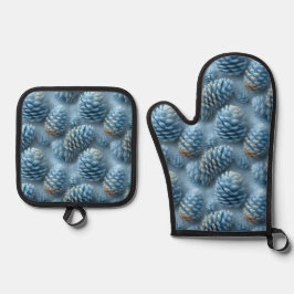 Mattiert-Blaue Pinecones Ofenhandschuh & Topflappen-Set