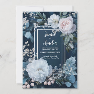 Mattiert Blue Floral Wedding Einladung