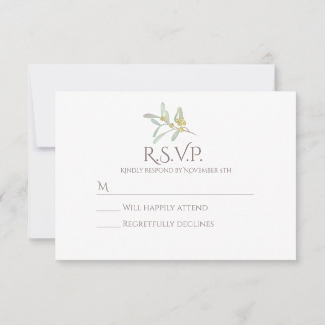 Mattiert Mistletoe Winter Wedding RSVP Karte (Vorderseite)